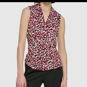 Calvin Klein Pink Black Cream Multi-Spot Sleeveless V-Neck Camisole